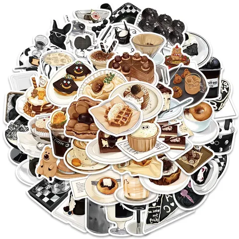 Lindas Pegatinas de Postre de Café de Dibujos Animados Calcomanías de PVC Impermeables Papelería Estética Para Maleta Portátil Botella