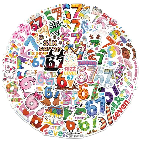 Paquete de Pegatinas de PVC Impermeables Digitales Cartoon Six Seven para Laptop Botella de Agua Calcomanías Decorativas DIY Creativas