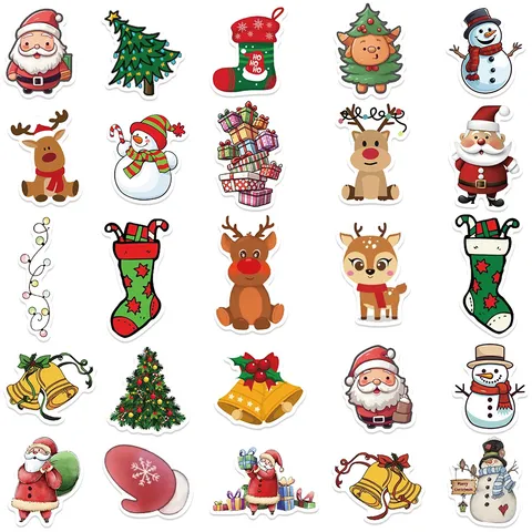 Weihnachten Wasserdichte Aufkleber PVC Decals Für Gepäck Laptop Handy Niedliche Feiertag Cartoon Dekoration Party Zubehör