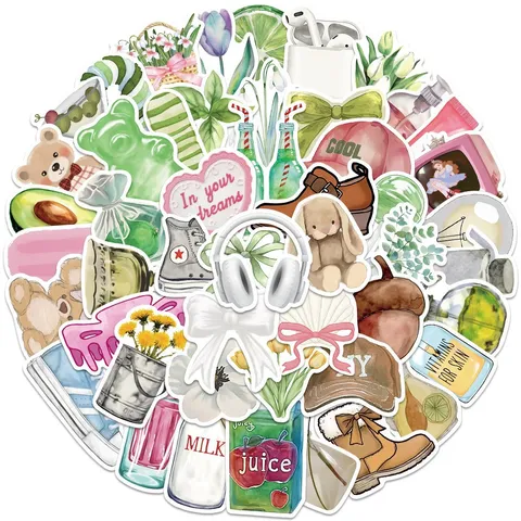 Autocollants Imperméables Esthétiques Pack de Stickers Style Clean Girl Pour Bagage Guitare Skateboard Téléphone DIY