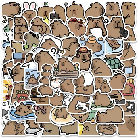 Cute Capybara Waterproof Stickers Aesthetic Cartoon Graffiti Decals For Laptop Phone Skateboard Luggage Water Bottle Decoration