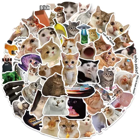 Funny Cartoon Cat Meme Waterproof Stickers For Luggage Laptop Phone Cute Graffiti Decals Vinyl Aesthetic Sticker Pack