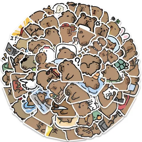 Cute Capybara Waterproof Stickers Aesthetic Cartoon Graffiti Decals For Laptop Phone Skateboard Luggage Water Bottle Decoration