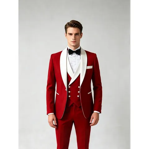 Herren Schalkragen Farbblock Anzug Set Slim Fit Dreiteiliger Smoking Für Hochzeit Party Business Gastgeber
