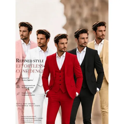 Costume 3 Pièces Slim Business pour Homme Revers Pointe Un Bouton Blazer Gilet Pantalon Mariage Fête Costume Formel