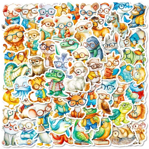 Lindas Pegatinas De Animales Salvajes De Dibujos Animados Con Gafas Calcomanías De PVC Impermeables Para Computadora Portátil Y Teléfono
