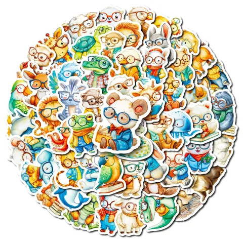 Lindas Pegatinas De Animales Salvajes De Dibujos Animados Con Gafas Calcomanías De PVC Impermeables Para Computadora Portátil Y Teléfono