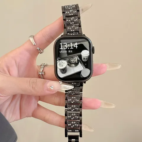 Cinturino per Smartwatch in Metallo Acciaio Inossidabile Strass Lusso Brillante Pavé di Ricambio per Apple Watch Xiaomi Mi Band Gioielli