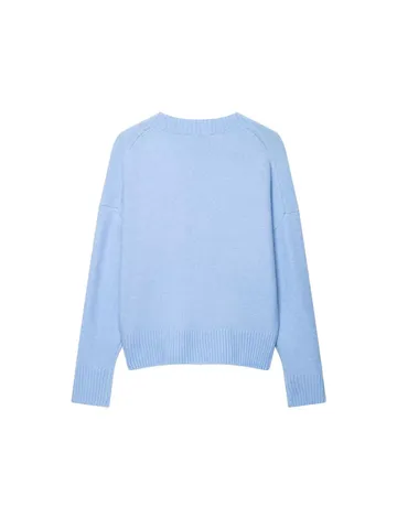 Women's V-Neck Sweater Light Blue Drop Shoulder Loose Fit Short Polyester Knitwear Long Sleeve Top For Daily Office Wear