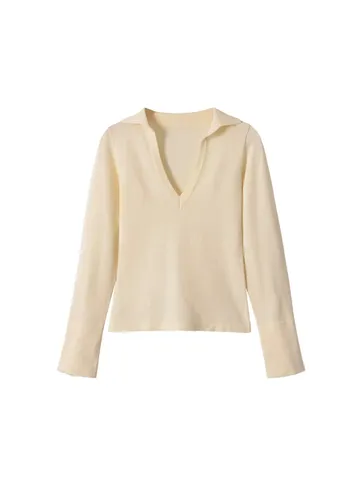 Haut en Tricot à Manches Longues avec Col en V et Revers pour Femmes Pull Décontracté Couleur Unie Élégant Vêtement de Mode Automne