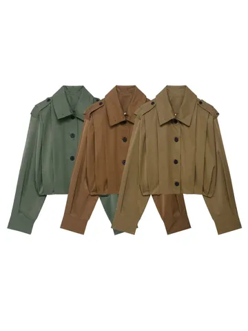Giacca Corta Casual da Donna Monopetto con Rever con Spalline Tinta Unita in Poliestere Moda Occidentale Outwear