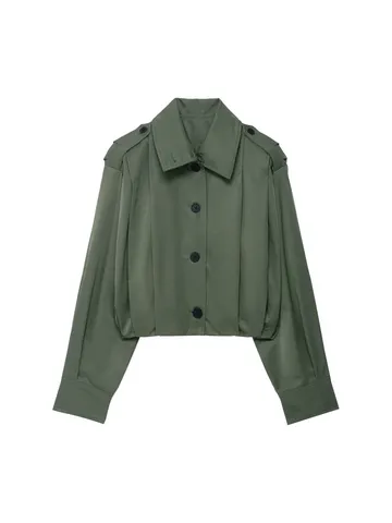 Giacca Corta Casual da Donna Monopetto con Rever con Spalline Tinta Unita in Poliestere Moda Occidentale Outwear