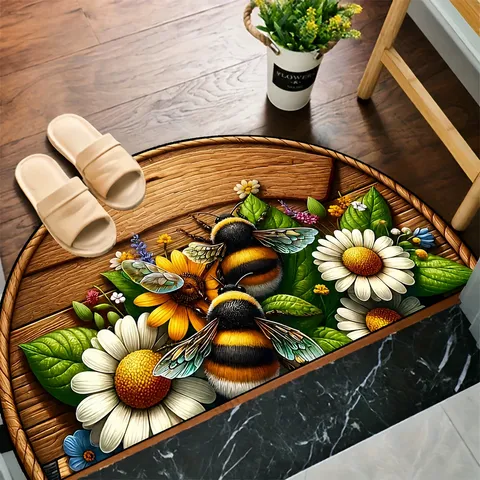 Retro American Semi-Circular Door Mat Vintage Floral Non-Slip Floor Mat Absorbent Welcome Mat For Porch Bathroom