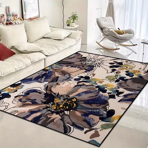 Vintage Butterfly Floral Area Rug Thickened Non-Slip Crystal Velvet Carpet Washable Floor Mat For Living Room Bedroom Home Decor