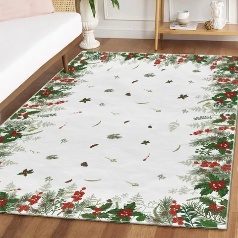 Christmas Theme Area Rug Living Room Carpet Festive Holiday Decor Floor Mat Snowflake Pattern Polyester Rug For Bedroom Home
