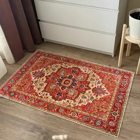 Bohemian Vintage Persian Style Area Rug Non-Slip Crystal Velvet Living Room Carpet Soft Floor Mat For Bedroom