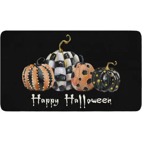 Halloween Doormat Horror Pumpkin Skeleton Welcome Door Mat Non-Slip Polyester Floor Mat For Entrance Bathroom Decor
