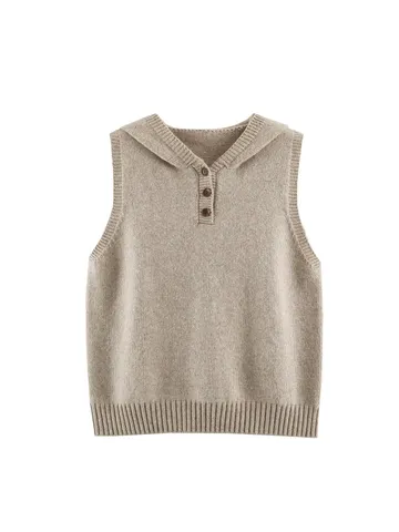Chaleco de Punto con Capucha Casual para Mujer Sin Mangas Jersey Color Sólido Top