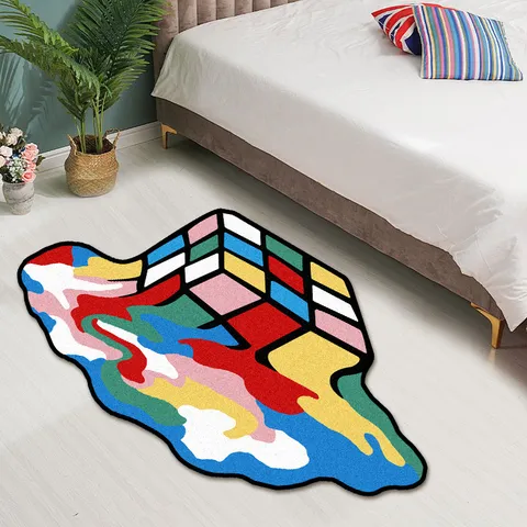 Cartoon Geometric Cube Irregular Imitation Cashmere Carpet Soft Non Slip Bedroom Bedside Mat Living Room Rug