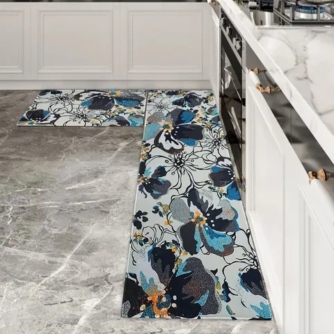 American Style Floral Kitchen Mat Non Slip Wear Resistant Polyester Rug For Home Kitchen Floor Decor