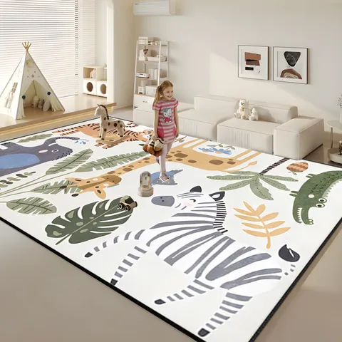 Kids Cartoon Jungle Area Rug Non-Slip Washable Soft Cashmere-Like Floor Mat For Living Room Bedroom