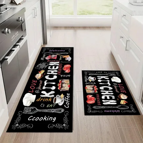 American Style Floral Kitchen Mat Non Slip Wear Resistant Polyester Rug For Home Kitchen Floor Decor