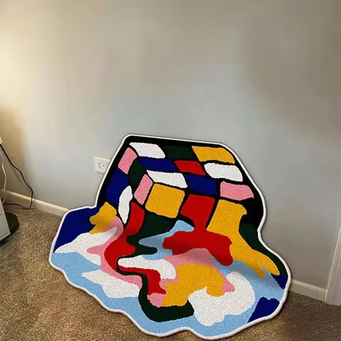Cartoon Geometric Cube Irregular Imitation Cashmere Carpet Soft Non Slip Bedroom Bedside Mat Living Room Rug