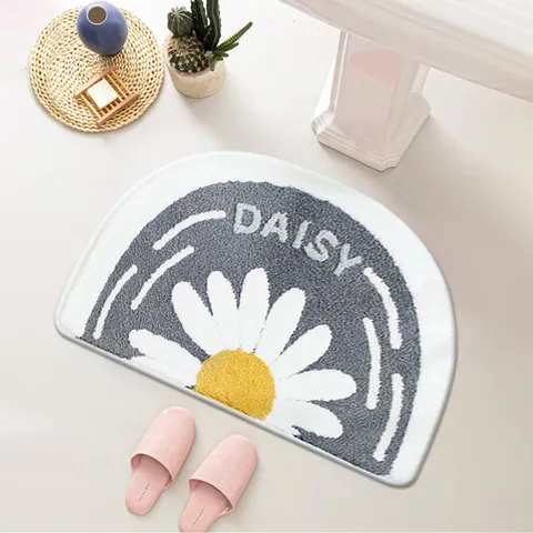 Nordic Minimalist Semicircle Imitation Cashmere Floor Mat Absorbent Anti Slip Daisy Carpet For Bathroom Bedroom Living Room