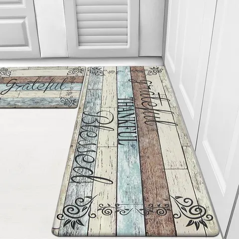 Retro Wood Grain Kitchen Mat Anti Slip Floor Mat Waterproof Kitchen Rug Set Absorbent Mat Home Decor Floor Carpet