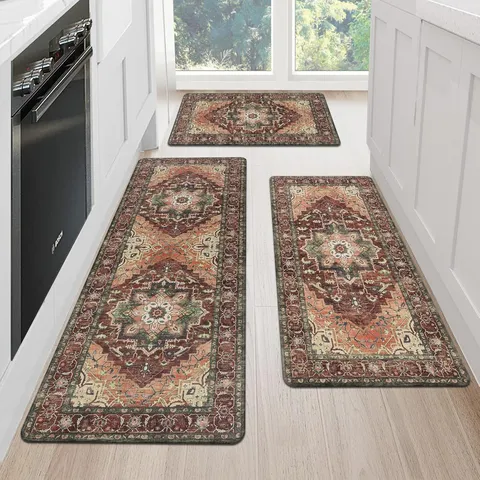 American Retro Persian Style Kitchen Mat Non Slip Washable Polyester Runner Rug And Mat Set For Home Decor