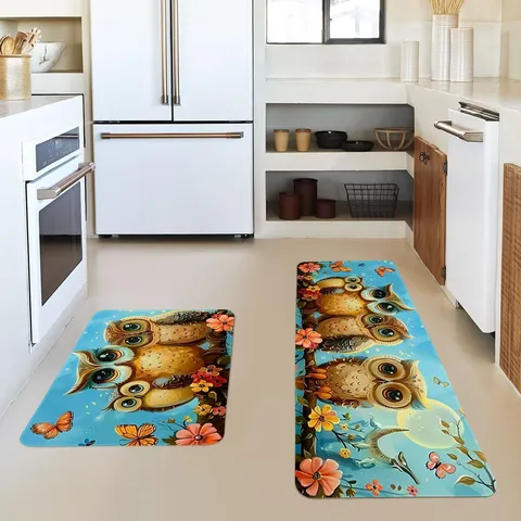Tapis de Cuisine Rétro Américain Antidérapant Résistant à l'Usure Polyester Tapis de Sol Imprimé Ensemble pour Décoration de Cuisine