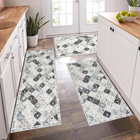Bohemian Floral Kitchen Mat Set Non Slip Polyester Rug Runner Washable Floor Carpet For Home Indoor Decor
