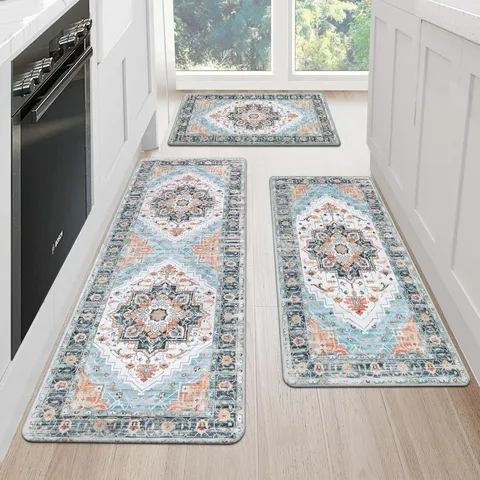 American Retro Persian Style Kitchen Mat Non Slip Washable Polyester Runner Rug And Mat Set For Home Decor