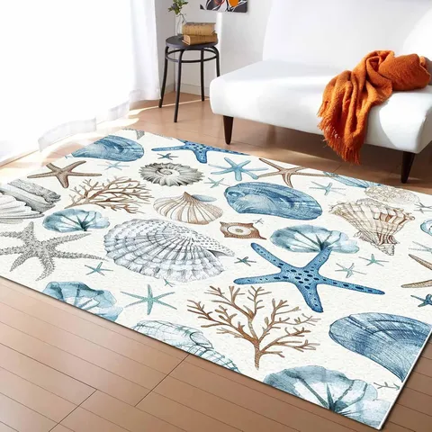 Moroccan Style Ocean Marine Pattern Polyester Rug Living Room Bedroom Non-Slip Crystal Velvet Area Carpet