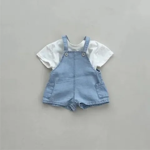 Baby Boys Girls Denim Overalls Shorts Infant Toddler Casual Bib Pants Solid Color Cotton Blue Shorts Children Clothing