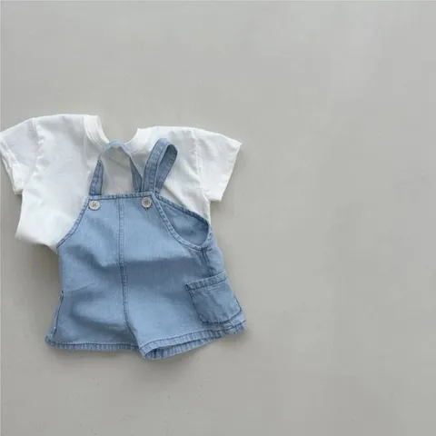 Baby Boys Girls Denim Overalls Shorts Infant Toddler Casual Bib Pants Solid Color Cotton Blue Shorts Children Clothing