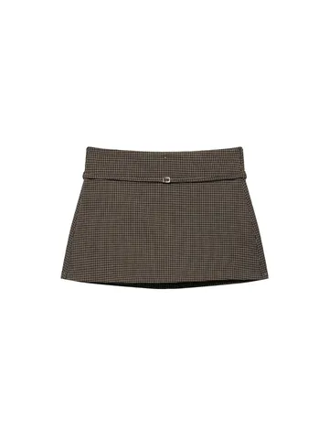 Women Plaid A-Line Mini Skirt With Belt Decoration High Waist Slimming Polyester Checkered Short Skirt For Daily Dating Lady Fashion Bottom
