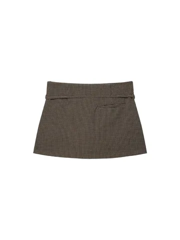 Women Plaid A-Line Mini Skirt With Belt Decoration High Waist Slimming Polyester Checkered Short Skirt For Daily Dating Lady Fashion Bottom