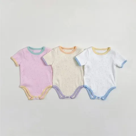 Infant Baby Summer Romper Short Sleeve Cotton Color Block Bodysuit Newborn Cute One-Piece Outfit Children Clothing