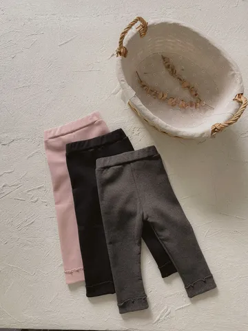 Leggings Décontractés en Coton pour Filles Broderie Chat Mignon Couleur Unie Pantalon Long Automne Enfants