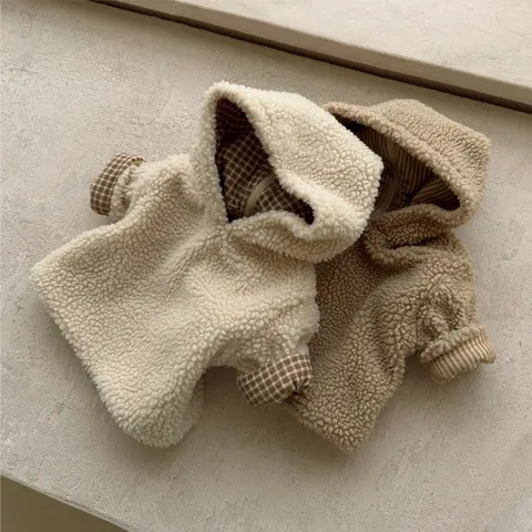 Infant Baby Winter Fleece Hooded Cardigan Coat Thickened Warm Plaid Striped Outerwear Toddler Boys Girls Thermal Jacket