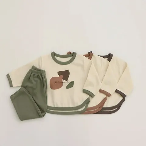 Infant Toddler Baby Kids Clothing Sets Long Sleeve Crew Neck Sweatshirt And Long Pants Two Piece Outfit Cotton Tracksuit