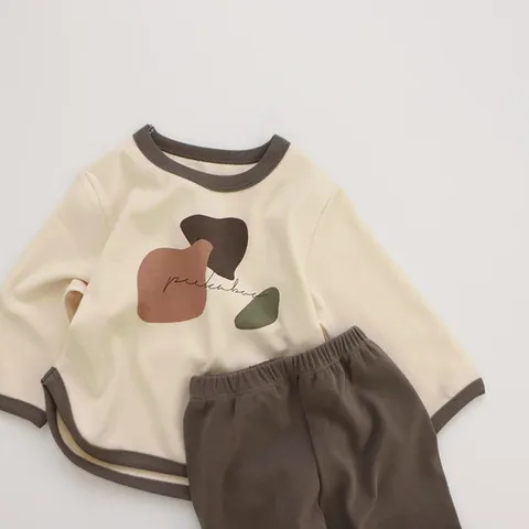 Infant Toddler Baby Kids Clothing Sets Long Sleeve Crew Neck Sweatshirt And Long Pants Two Piece Outfit Cotton Tracksuit