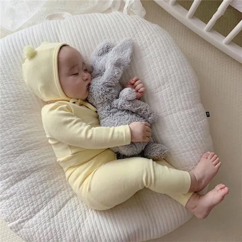 Infant Baby Cotton Long Sleeve Romper With High Waist Belly Protection Pants Newborn Cute Solid Color Clothing Set