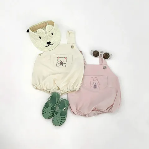Infant Baby Cotton Strap Romper Cute Animal Embroidery Summer Sleeveless Triangle Bodysuit For Boys Girls