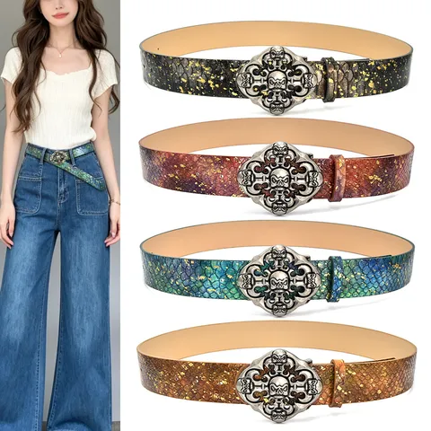 Punk Style Krania PU Dermatini Zoni Mesis Retro Metalliki Agrafa Heavy Metal Streetwear Moda Zoni Jeans Gia Gynekes