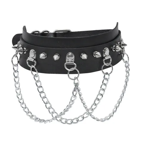 Πανκ Γκόθικ Συνθετικό Δέρμα Choker Kολιέ Mε Μεταλλικό O-Ring Καρφιά Και Πολυεπίπεδες Αλυσίδες Κοσμήματα Streetwear Για Γυναίκες