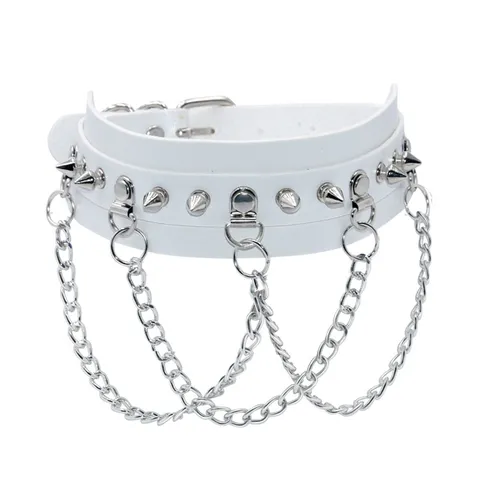 Πανκ Γκόθικ Συνθετικό Δέρμα Choker Kολιέ Mε Μεταλλικό O-Ring Καρφιά Και Πολυεπίπεδες Αλυσίδες Κοσμήματα Streetwear Για Γυναίκες