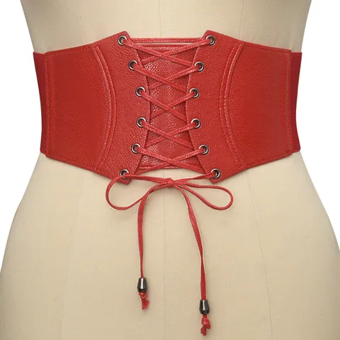 Damen Mode Breiter Korsett Gürtel Schnürung Schleife Elastischer Taillengürtel Kunstleder Taillenformer Kleid Accessoires