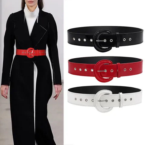 Ceinture Large en Cuir Verni pour Femme Boucle D Bande de Taille pour Manteau Robe Pull Accessoire de Mode Casual